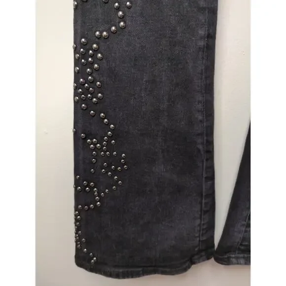 Free people love forever cowgirl studded embellished gray denim flare jeans 25 - Picture 5 of 13